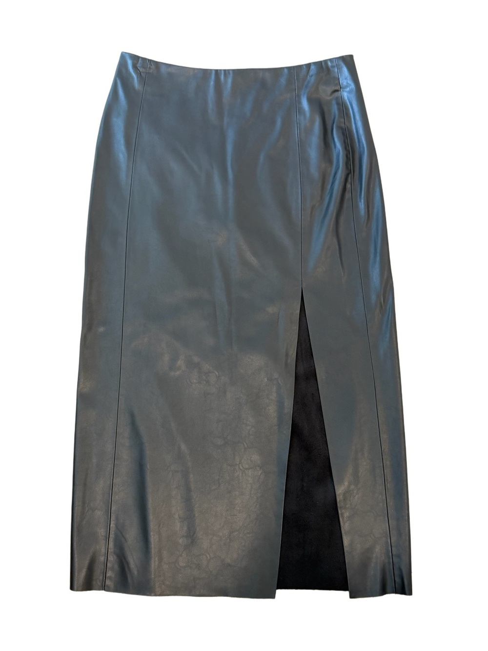 Zara Faux Leather Skirt Black Women’s Medium Midi Pencil Front Slit NWT